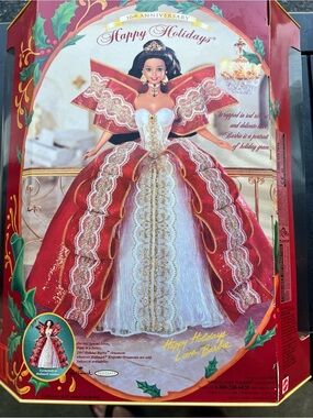 Barbie Red White and Gold Holiday Pageant Gown